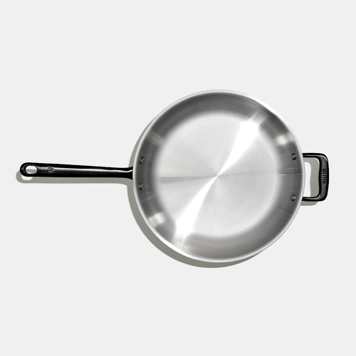 La bonne poêle en inox, manche noir - 32 cm vue de haut