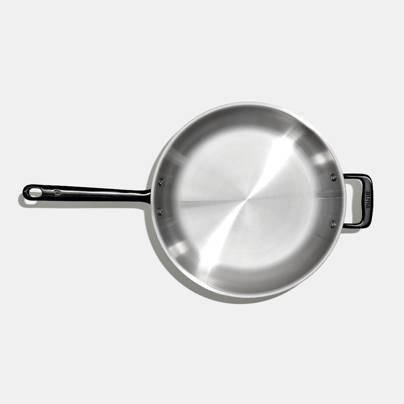 La bonne poêle en inox, manche noir - 32 cm vue de haut