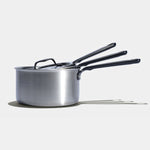 Le trio de casseroles parfaites en inox avec manches noirs