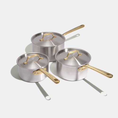 Le trio de casseroles parfaites en inox avec manches dorés (Édition limitée)