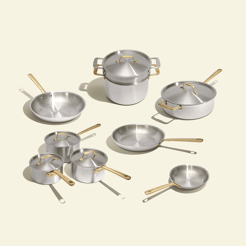 Batterie de cuisine en inox avec manches dorés, 15 pièces - Atma Kitchenware