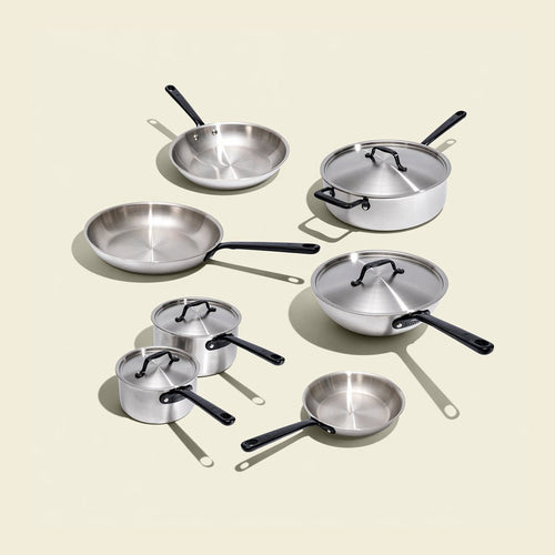 Batterie de cuisine en inox avec manches noirs, 12 pièces - Atma Kitchenware