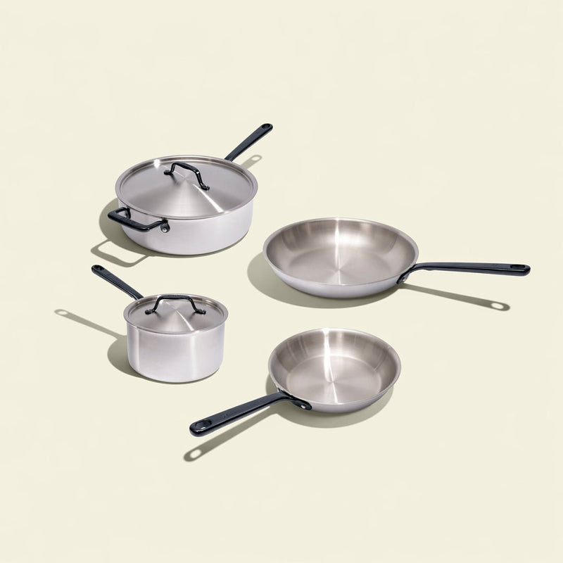 Batterie de cuisine en inox avec manches noirs, 7 pièces - Atma Kitchenware