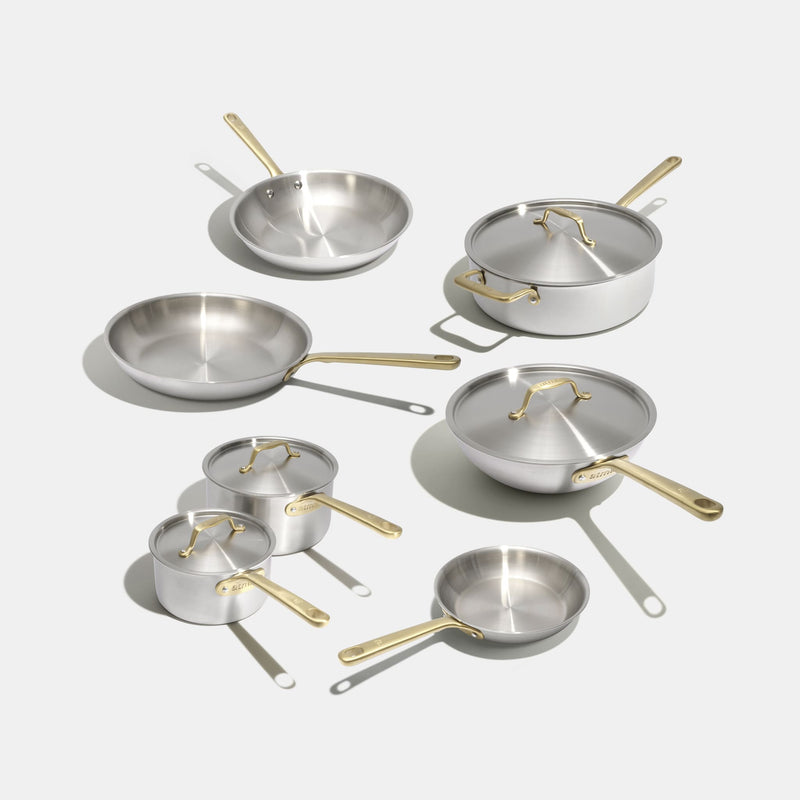 Batterie de cuisine en inox, manches dorés - 12 pièces - Atma Kitchenware
