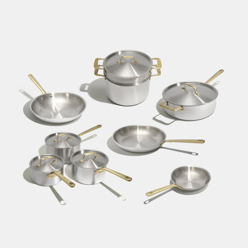 Batterie de cuisine en inox, manches dorés - 15 pièces - Atma Kitchenware