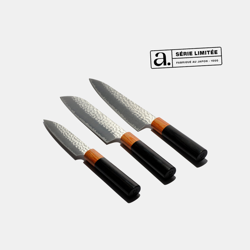 Le trio de couteaux japonais avec leurs étuis - Atma Kitchenware