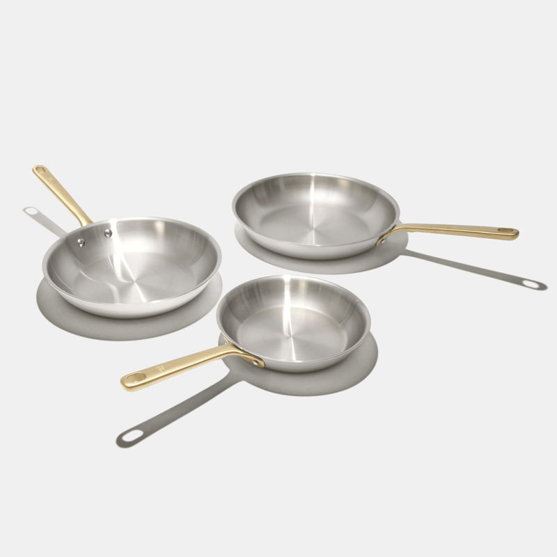 Pack Brigade - set de 3 poêles en inox avec manches dorés - Édition limitée - Atma Kitchenware