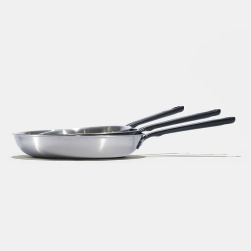 Pack Brigade - set de 3 poêles en inox avec manches noirs - Atma Kitchenware